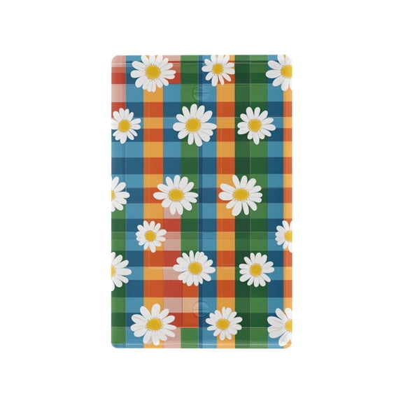 Yayeee Blank Wall Plate Cover 1-Gang 4.5"x2.7" Home Unused Decorative Outlet, Green Checkered Daisy