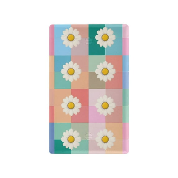 Yayeee Blank Wall Plate Cover 1-Gang 4.5"x2.7" Home Unused Decorative Outlet, Pink Checkered Daisy