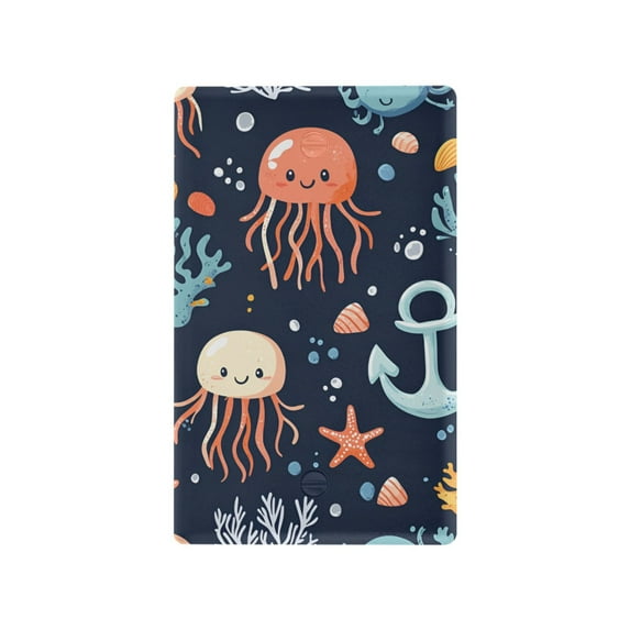 Yayeee Blank Wall Plate Cover 1-Gang 4.5"x2.7" Home Unused Decorative Outlet, Red Jellyfish