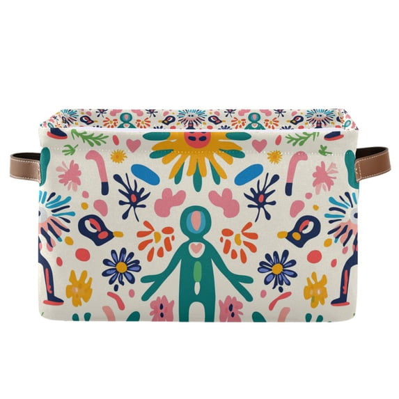 Yayeee Canvas Storage Basket with Handles for Shelves Fabric Bins Closet Organizer, Abstract Floral