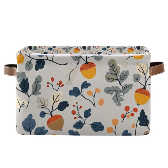 Yayeee Canvas Storage Basket with Handles for Shelves Fabric Bins Closet Organizer, Acorn Leaves Pattern