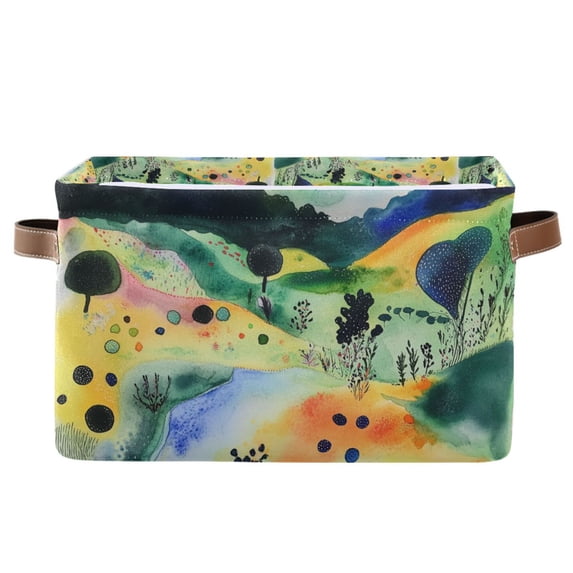 Yayeee Canvas Storage Basket with Handles for Shelves Fabric Bins Closet Organizer, Art Field