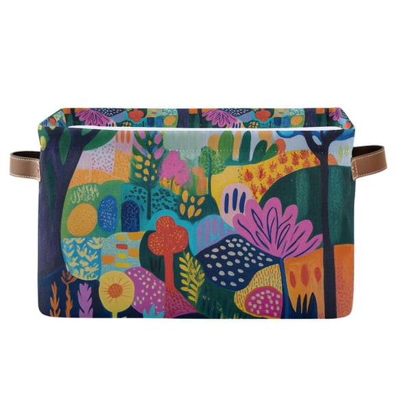 Yayeee Canvas Storage Basket with Handles for Shelves Fabric Bins Closet Organizer, Art Plants