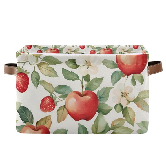 Yayeee Canvas Storage Basket with Handles for Shelves Fabric Bins Closet Organizer, Beige Apple Pattern