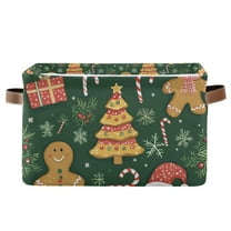 Yayeee Canvas Storage Basket with Handles for Shelves Fabric Bins Closet Organizer, Beige Christmas Gingerbread