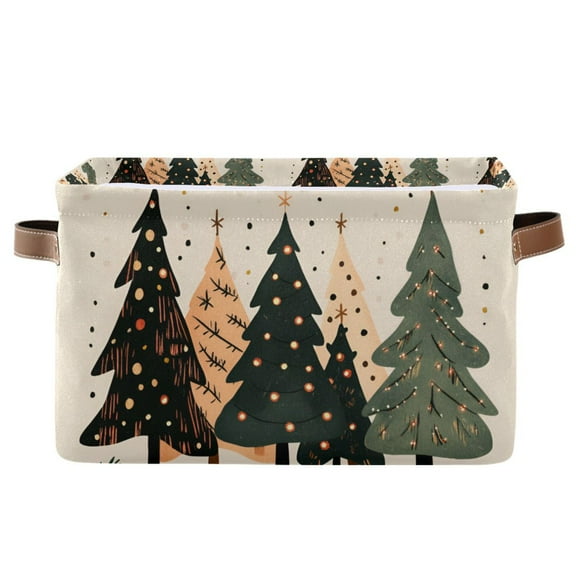 Yayeee Canvas Storage Basket with Handles for Shelves Fabric Bins Closet Organizer, Beige Christmas Trees