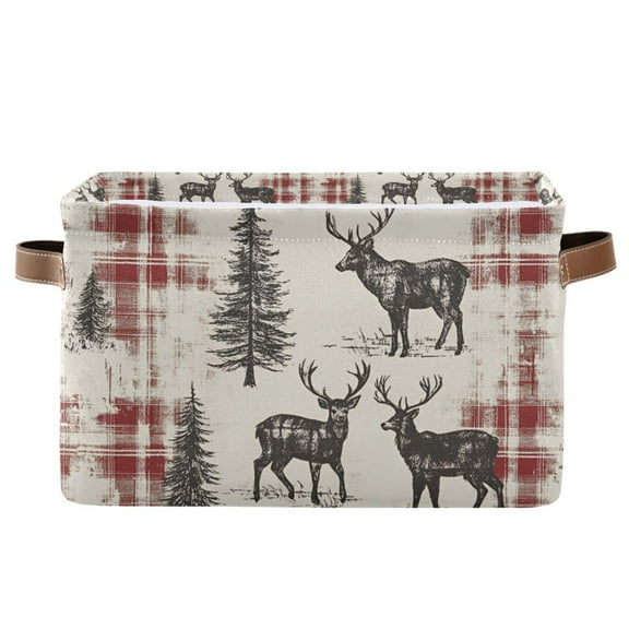 Yayeee Canvas Storage Basket with Handles for Shelves Fabric Bins Closet Organizer, Beige Deer