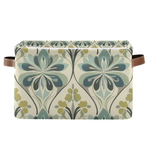 Yayeee Canvas Storage Basket with Handles for Shelves Fabric Bins Closet Organizer, Beige Floral Pattern