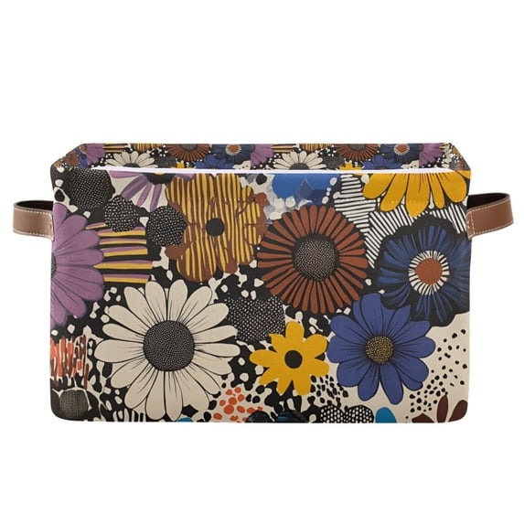 Yayeee Canvas Storage Basket with Handles for Shelves Fabric Bins Closet Organizer, Beige Flowers