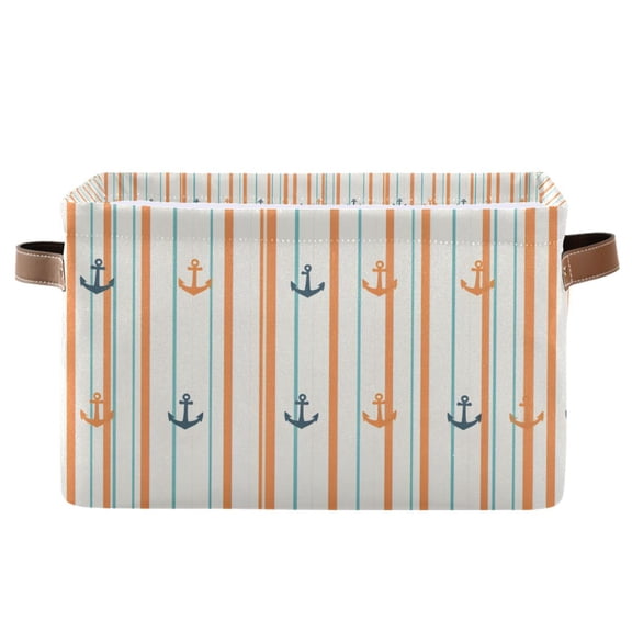 Yayeee Canvas Storage Basket with Handles for Shelves Fabric Bins Closet Organizer, Beige Nautical Pattern