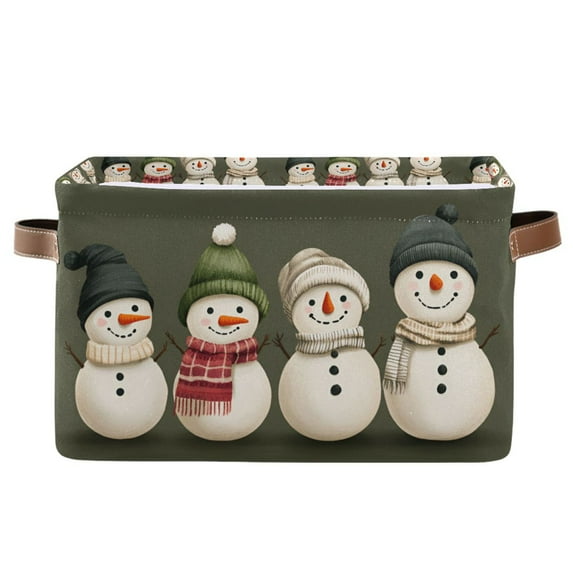 Yayeee Canvas Storage Basket with Handles for Shelves Fabric Bins Closet Organizer, Beige Snowmen