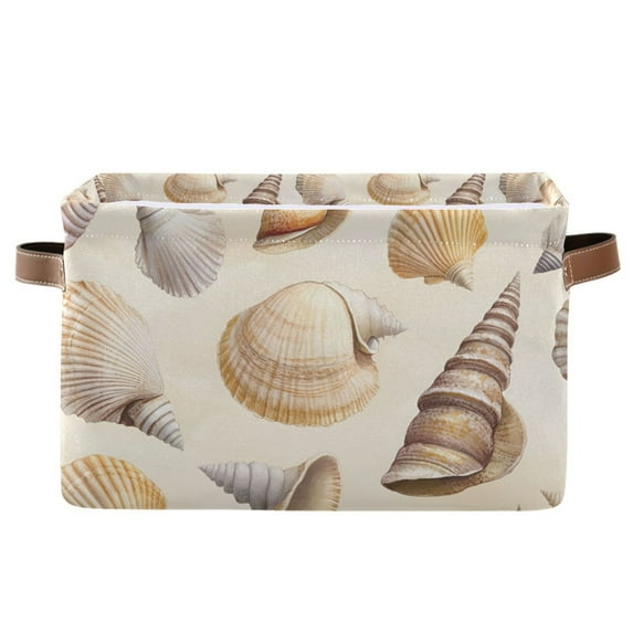 Yayeee Canvas Storage Basket with Handles for Shelves Fabric Bins Closet Organizer, Beige Watercolor Seashells