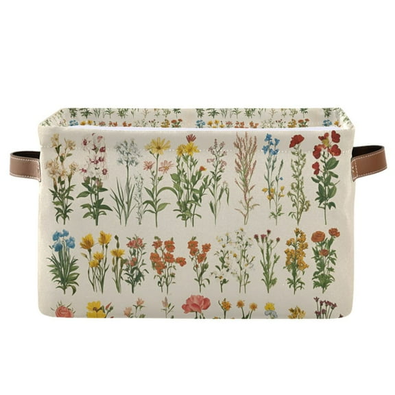 Yayeee Canvas Storage Basket with Handles for Shelves Fabric Bins Closet Organizer, Beige Wildflowers