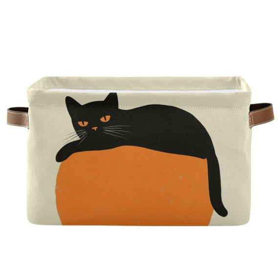 Yayeee Canvas Storage Basket with Handles for Shelves Fabric Bins Closet Organizer, Black Cat Orange Ball