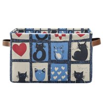 Yayeee Canvas Storage Basket with Handles for Shelves Fabric Bins Closet Organizer, Black Cats and Hearts