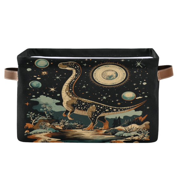Yayeee Canvas Storage Basket with Handles for Shelves Fabric Bins Closet Organizer, Black Dinosaur