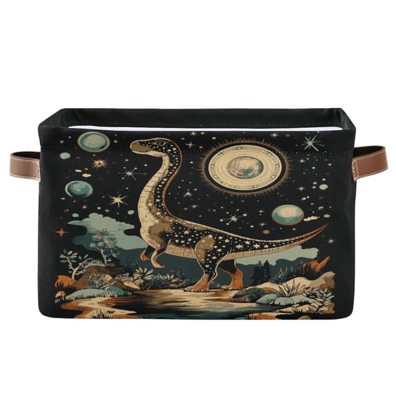 Yayeee Canvas Storage Basket with Handles for Shelves Fabric Bins Closet Organizer, Black Dinosaur