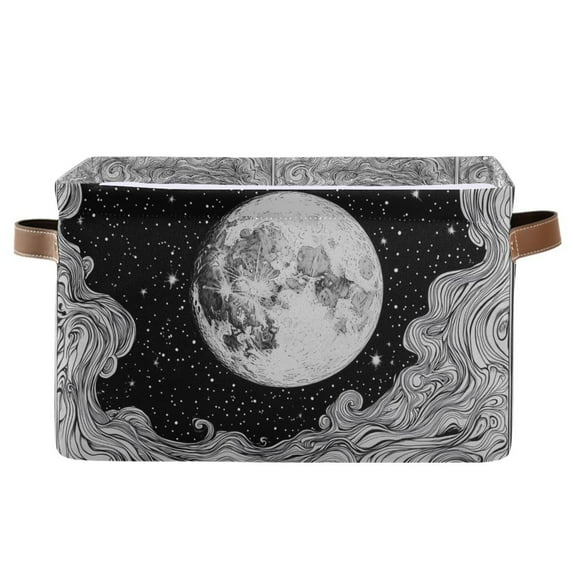 Yayeee Canvas Storage Basket with Handles for Shelves Fabric Bins Closet Organizer, Black Moon