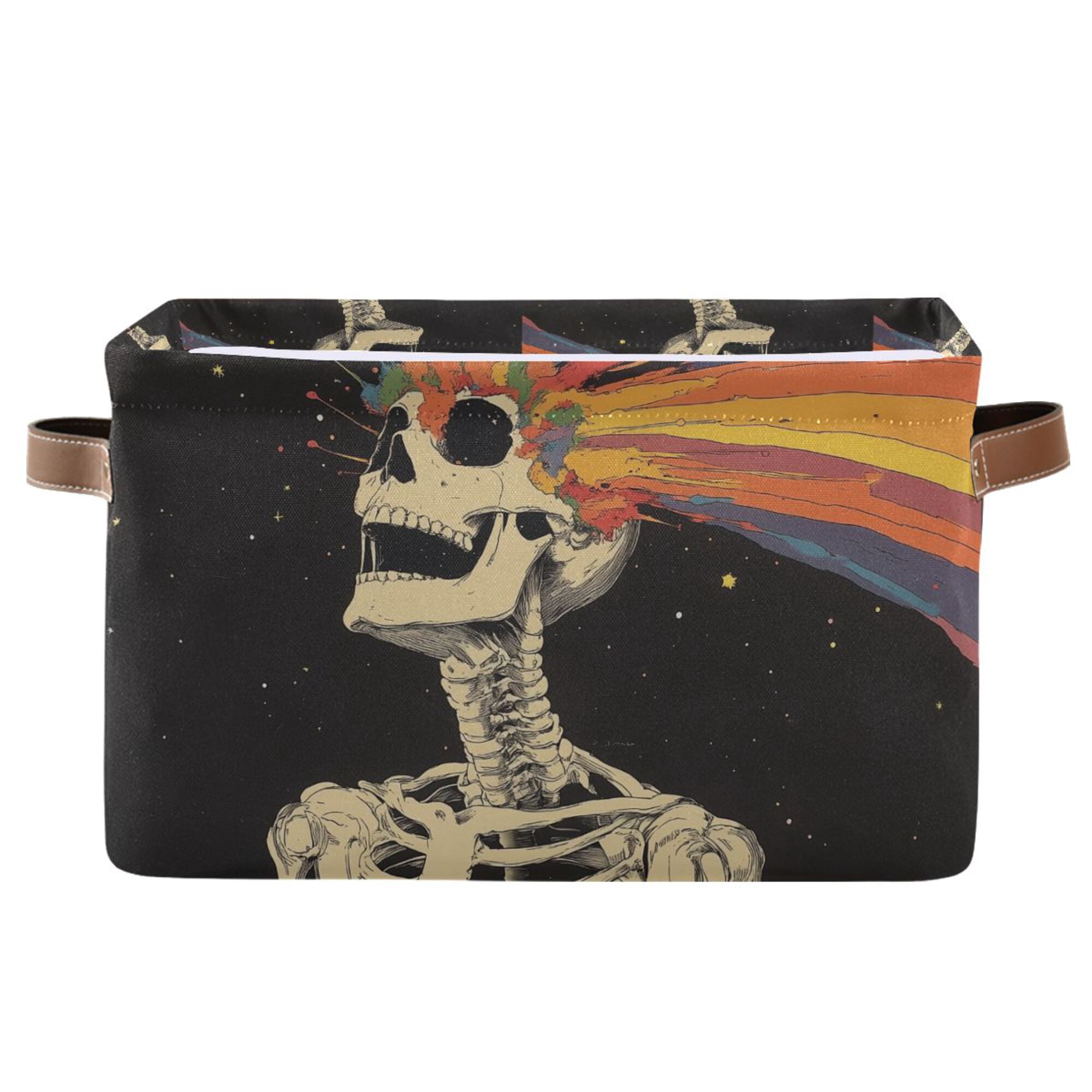 Yayeee Canvas Storage Basket with Handles for Shelves Fabric Bins Closet Organizer, Black Skeleton