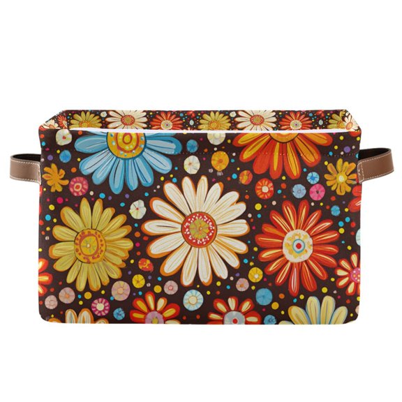 Yayeee Canvas Storage Basket with Handles for Shelves Fabric Bins Closet Organizer, Blooming Flowers
