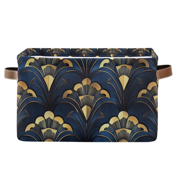 Yayeee Canvas Storage Basket with Handles for Shelves Fabric Bins Closet Organizer, Blue Art Pattern