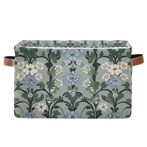 Yayeee Canvas Storage Basket with Handles for Shelves Fabric Bins Closet Organizer, Blue Blossom