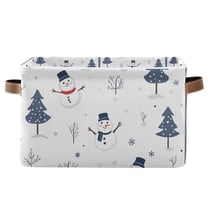 Yayeee Canvas Storage Basket with Handles for Shelves Fabric Bins Closet Organizer, Blue Cartoon Snowmen