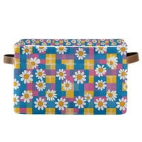 Yayeee Canvas Storage Basket with Handles for Shelves Fabric Bins Closet Organizer, Blue Checkered Daisy