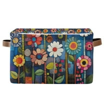 Yayeee Canvas Storage Basket with Handles for Shelves Fabric Bins Closet Organizer, Blue Colorful Flowers