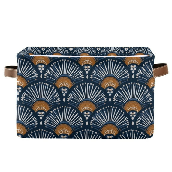 Yayeee Canvas Storage Basket with Handles for Shelves Fabric Bins Closet Organizer, Blue Elegant Geometric