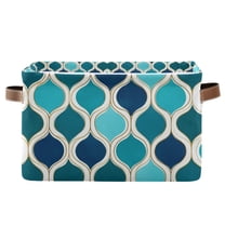 Yayeee Canvas Storage Basket with Handles for Shelves Fabric Bins Closet Organizer, Blue Geometric Pattern