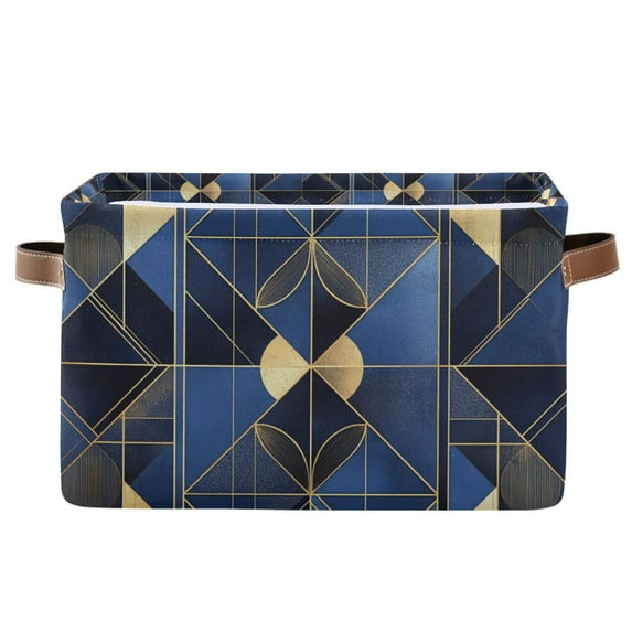 Yayeee Canvas Storage Basket with Handles for Shelves Fabric Bins Closet Organizer, Blue Geometric Pattern
