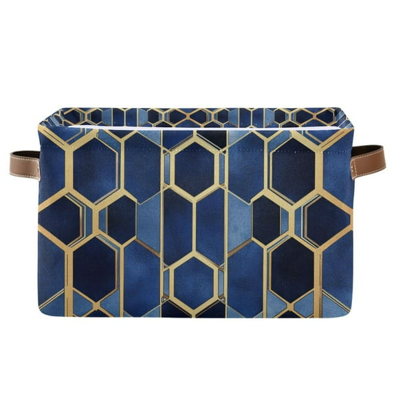 Yayeee Canvas Storage Basket with Handles for Shelves Fabric Bins Closet Organizer, Blue Hexagon Pattern
