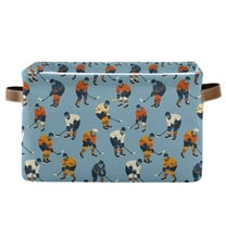 Yayeee Canvas Storage Basket with Handles for Shelves Fabric Bins Closet Organizer, Blue Hockey Pattern