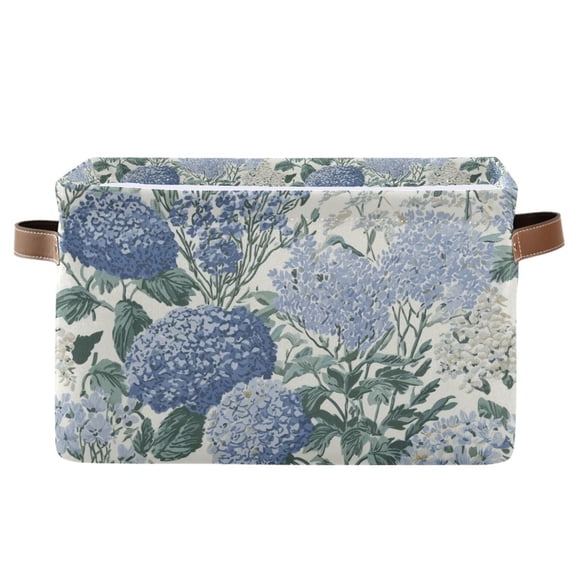 Yayeee Canvas Storage Basket with Handles for Shelves Fabric Bins Closet Organizer, Blue Hydrangeas Pattern