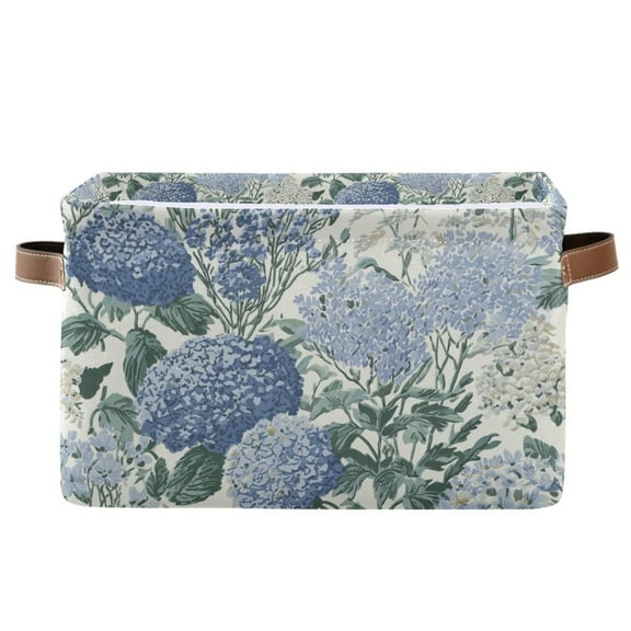 Yayeee Canvas Storage Basket with Handles for Shelves Fabric Bins Closet Organizer, Blue Hydrangeas Pattern