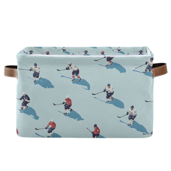 Yayeee Canvas Storage Basket with Handles for Shelves Fabric Bins Closet Organizer, Blue Ice Hockey