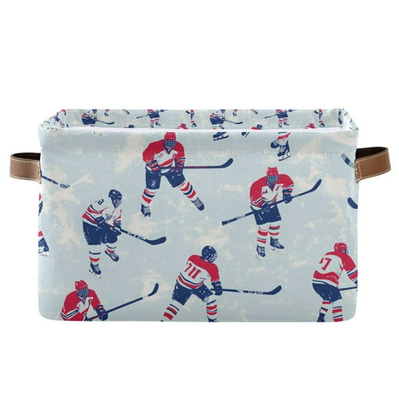 Yayeee Canvas Storage Basket with Handles for Shelves Fabric Bins Closet Organizer, Blue Ice Hockey