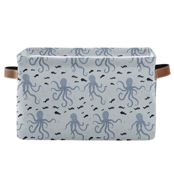Yayeee Canvas Storage Basket with Handles for Shelves Fabric Bins Closet Organizer, Blue Octopus Pattern