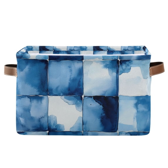 Yayeee Canvas Storage Basket with Handles for Shelves Fabric Bins Closet Organizer, Blue Pattern