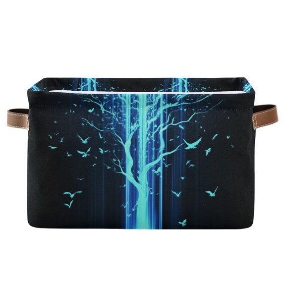 Yayeee Canvas Storage Basket with Handles for Shelves Fabric Bins Closet Organizer, Blue Tree