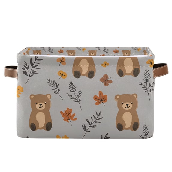 Yayeee Canvas Storage Basket with Handles for Shelves Fabric Bins Closet Organizer, Brown Cartoon Bears