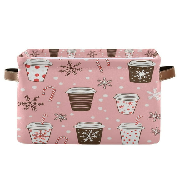 Yayeee Canvas Storage Basket with Handles for Shelves Fabric Bins Closet Organizer, Brown Hand Drawn Cups