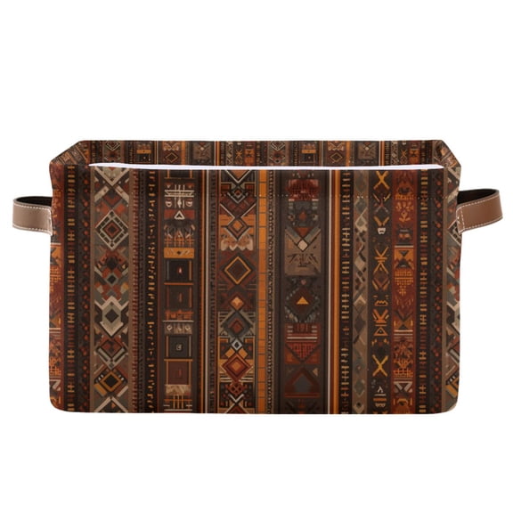 Yayeee Canvas Storage Basket with Handles for Shelves Fabric Bins Closet Organizer, Brown Tribal Pattern