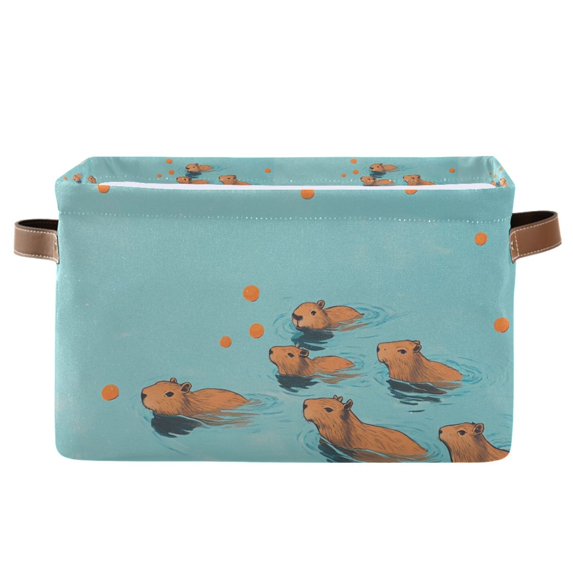 Yayeee Canvas Storage Basket with Handles for Shelves Fabric Bins Closet Organizer, Capybara Splash