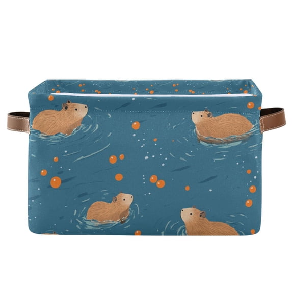 Yayeee Canvas Storage Basket with Handles for Shelves Fabric Bins Closet Organizer, Capybaras Swimming