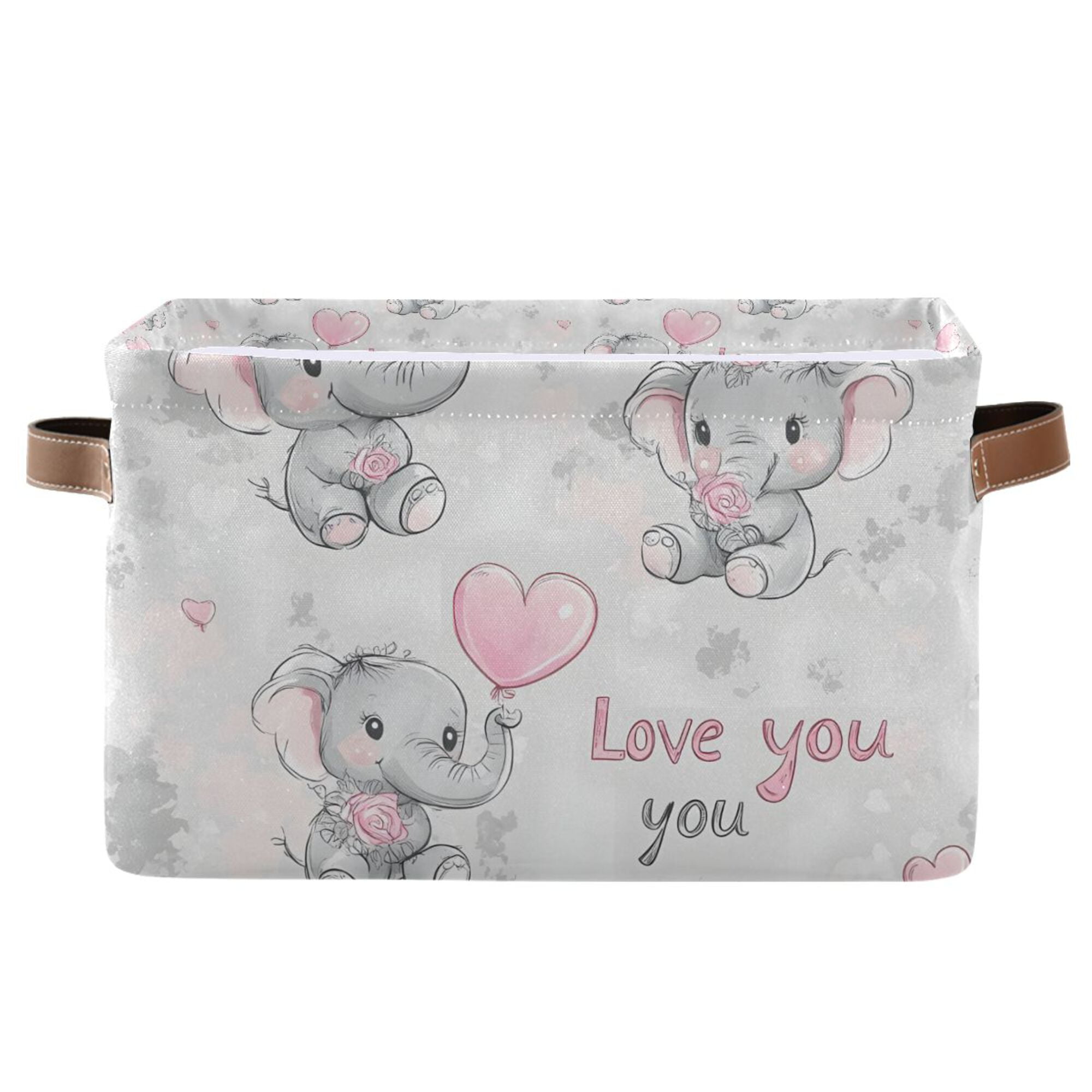 Yayeee Canvas Storage Basket with Handles for Shelves Fabric Bins Closet Organizer, Cartoon Elephant