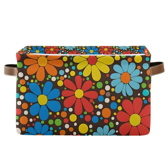 Yayeee Canvas Storage Basket with Handles for Shelves Fabric Bins Closet Organizer, Cartoon Flowers
