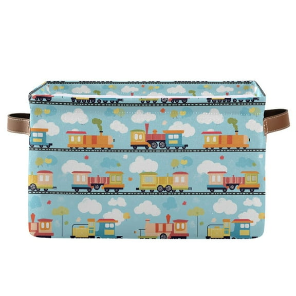 Yayeee Canvas Storage Basket with Handles for Shelves Fabric Bins Closet Organizer, Cartoon Train Pattern