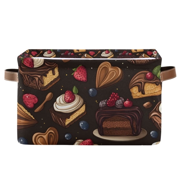 Yayeee Canvas Storage Basket with Handles for Shelves Fabric Bins Closet Organizer, Chocolate Cakes